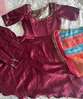 maroon satin suit